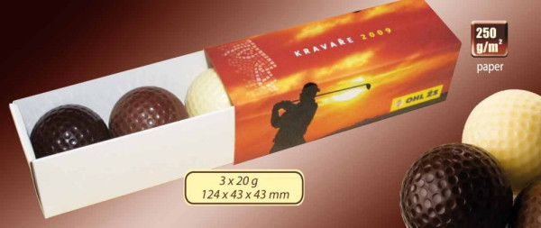 Set of 3 chocolate golf balls in a box - 150pcs